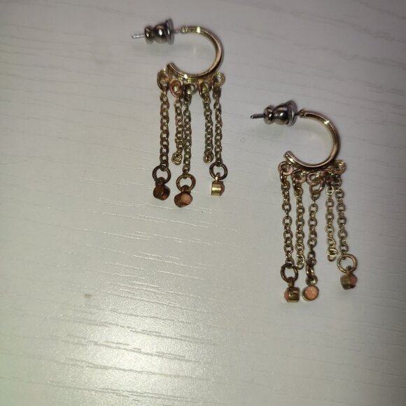 Vintage Golden Earrings with Pink Stones Old Studs - Picture 3 of 6